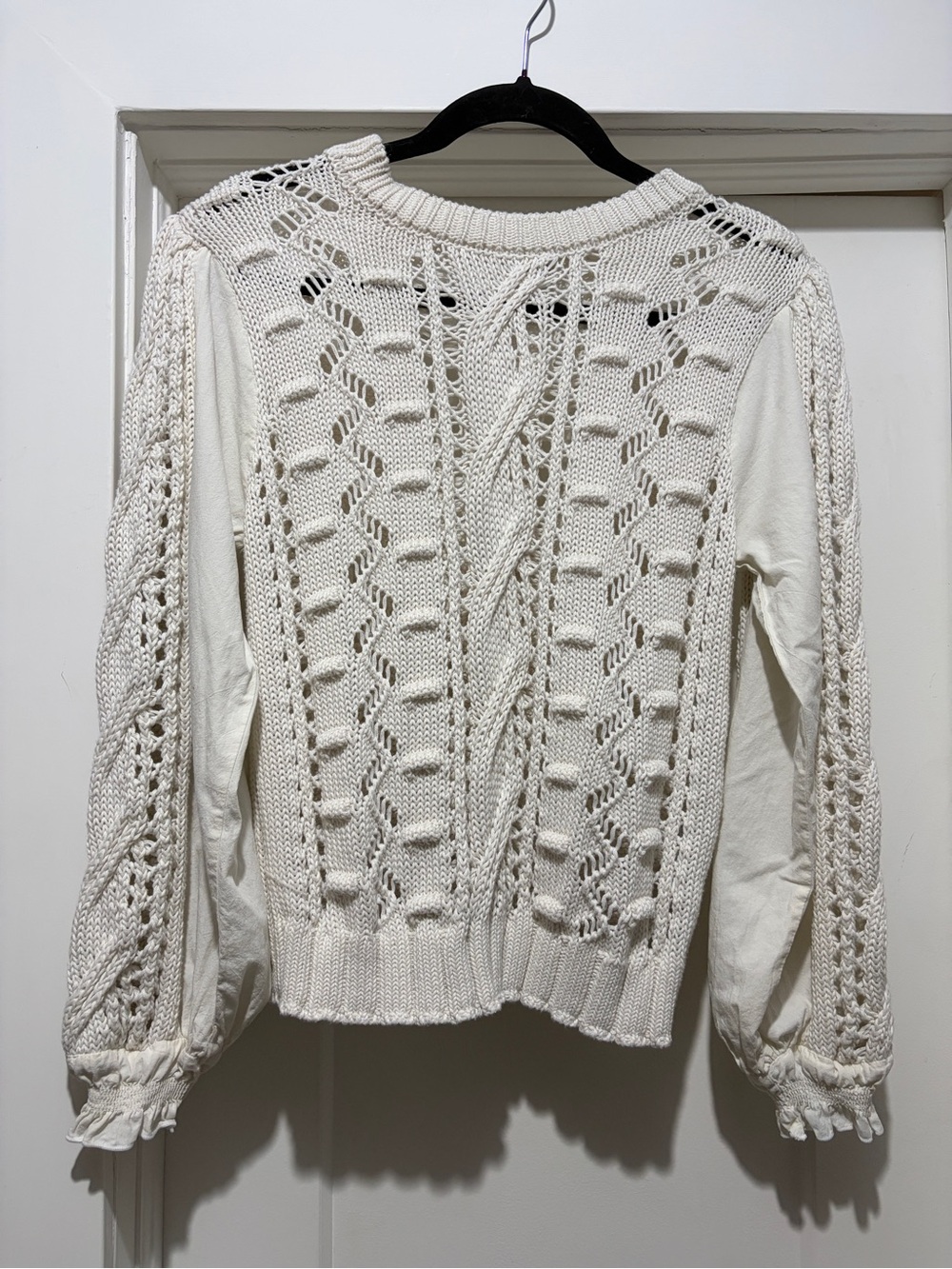 Black Tape_ Cream Open-Weave Cable Crew Sweater